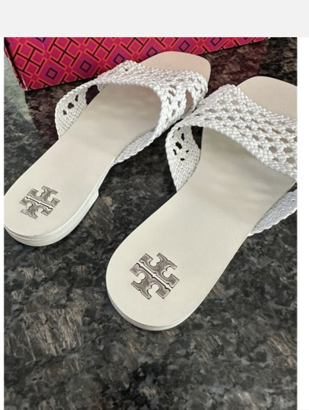 NWOT Tory Burch White Woven Slide Sandals - Picture 2 of 4